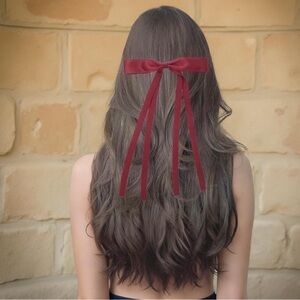 𝚂𝚊𝚕𝚎 ˚✮ Burgundy Wine Red Silky Satin Hair Clip Bow Ribbon Barrette Formal